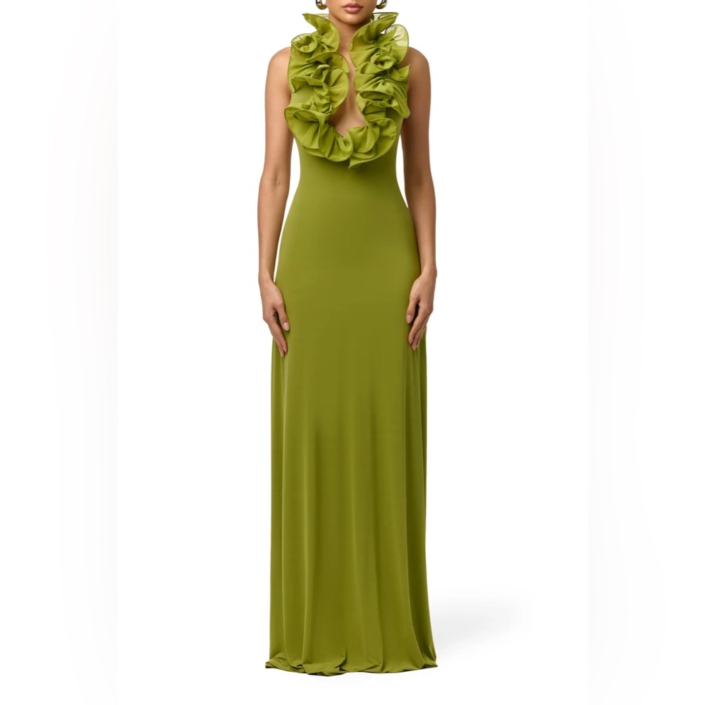 Naked Wardrobe Ruffle Plunge Halter maxi